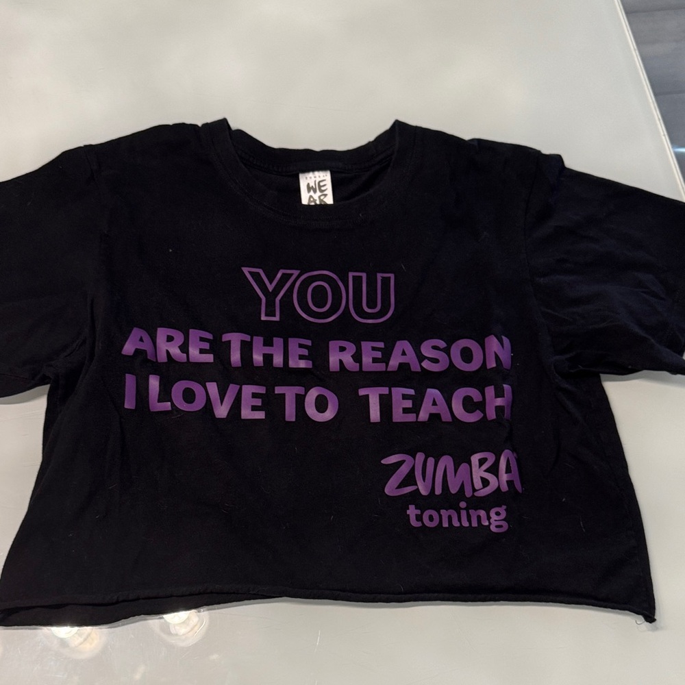 Zumba Fitness woman  Black and Purple Graphic cropped Tee